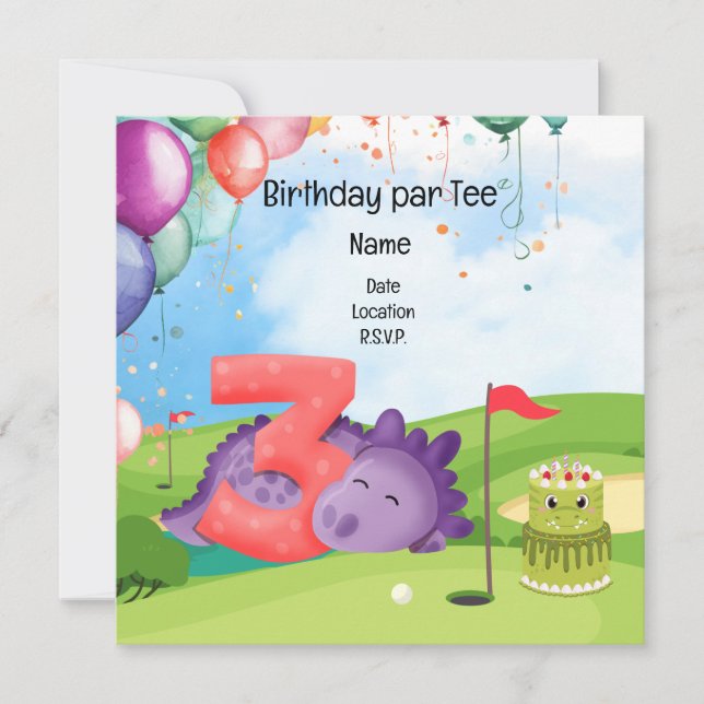 Golf 3rd Birthday theme for kid golfer Party Invitation (Front)