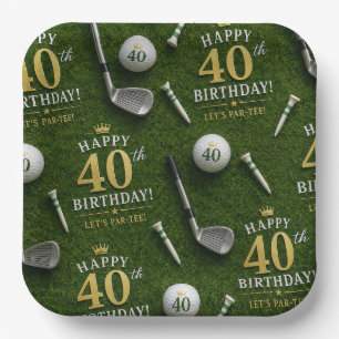 Golf  40th Birthday Anniversary on green Paper Plate
