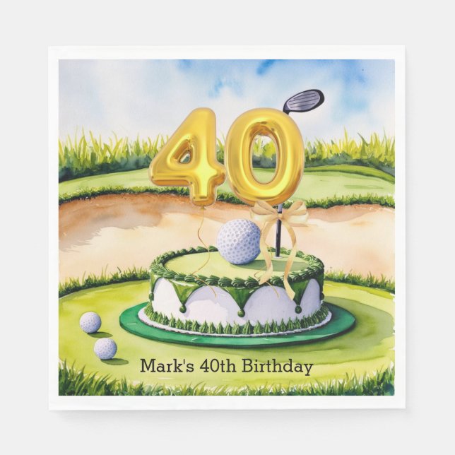 Golf 40th Birthday Cake for Golfer Party  Napkin (Front)