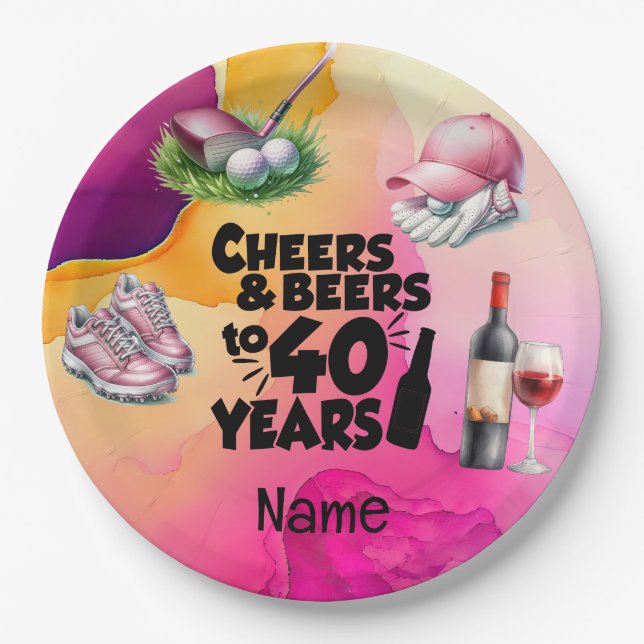 Golf 40th Birthday for woman golfer Paper Plate (Front)
