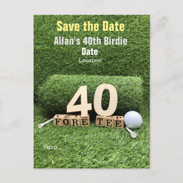 Golf 40th Birthday Party with golf ball and tee Postcard (Front)