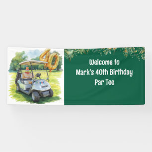 Golf 40th Birthday with Cake on Course for Golfer Banner