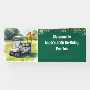 Golf 40th Birthday with Cake on Course for Golfer Banner