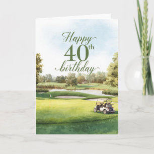 Golf 40th Birthday with golf cart on green Card