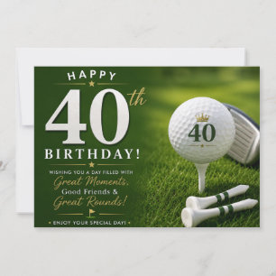 Golf 40th Birthday with number and golf ball Card