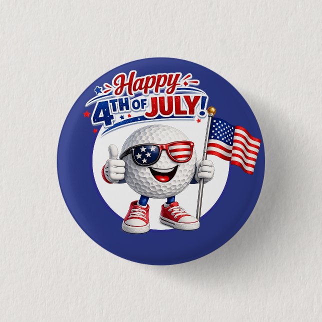Golf 4th July Independence Day  3 Cm Round Badge (Front)