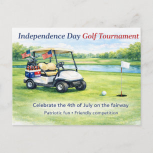 Golf 4th July Independence Day golf cart on course Postcard