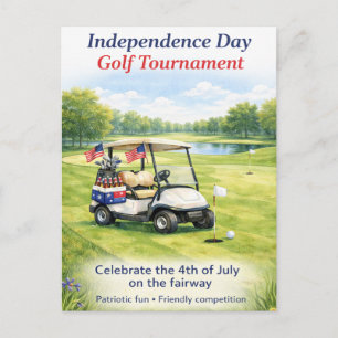 Golf 4th July Independence Day golf cart on course Postcard