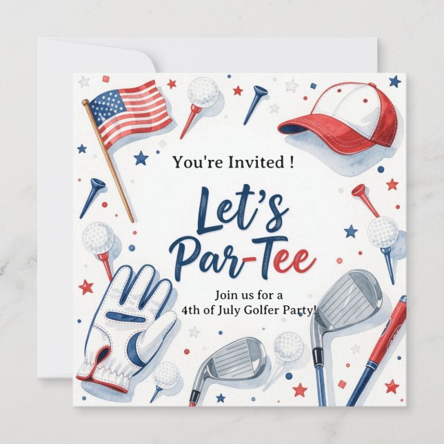 GOLF  4th July   Independence Day Golfer party   Invitation (Front)