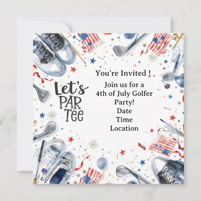 GOLF  4th July   Independence Day Golfer party   Invitation (Front)