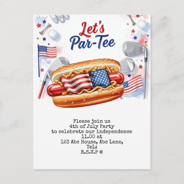 Golf 4th July Save the Date Independence Day Invitation Postcard (Front)