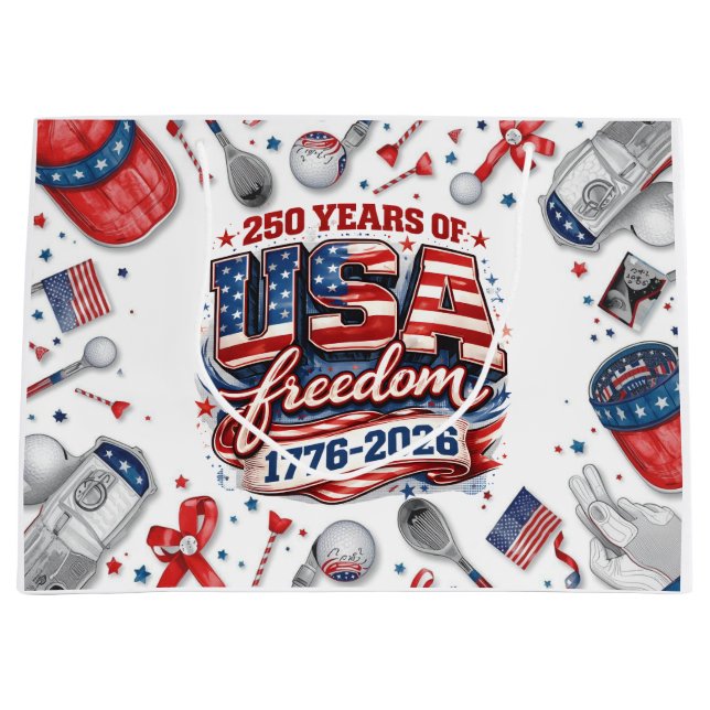 Golf 4th of July 250 Years Independence Button Large Gift Bag (Front)