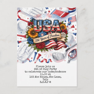 Golf 4th of July 250 Years Independence Postcard