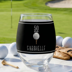 Golf 50 Birthday Golfer Milestone Elegant Party Stemless Wine Glass