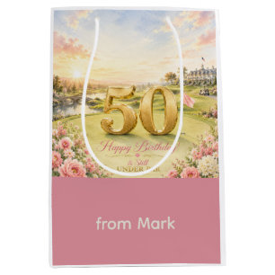 Golf 50th Birthday for woman golfer Pink themed Medium Gift Bag