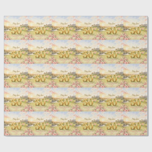 Golf 50th Birthday for woman golfer Pink themed Wrapping Paper