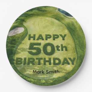 Golf 50th birthday on golf course paper plate