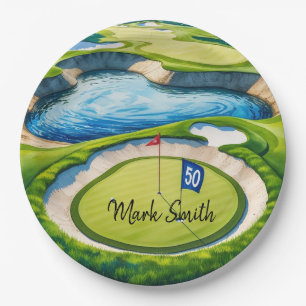 Golf 50th Birthday on Golf Course Paper Plate