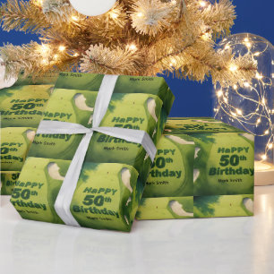 Golf 50th Birthday on putting green for golfer Wrapping Paper