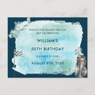 Golf 50th Birthday Party Watercolor Postcard