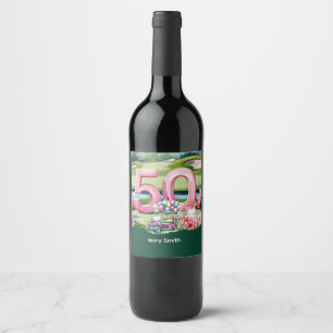 Golf 50th Birthday with Number 50 on golf course Wine Label