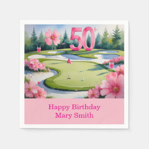 Golf 50th Birthday with Number for Woman golfer  Napkin