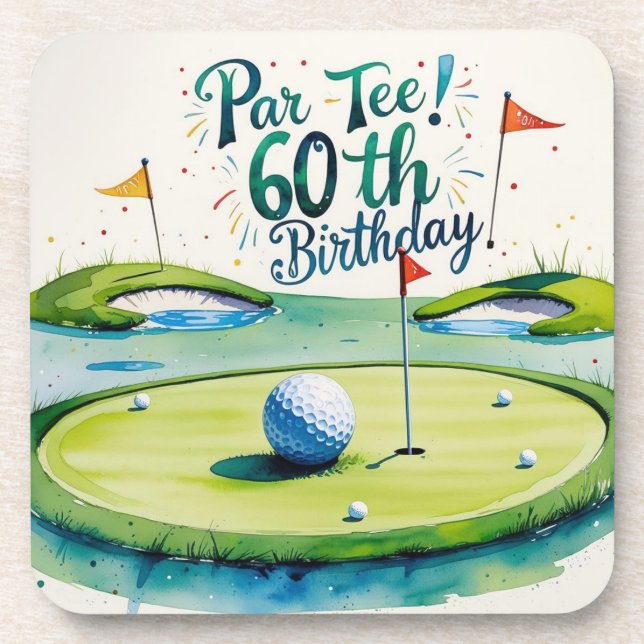 Golf 60th Birthday for Golfer with ball and tee Coaster (Front)