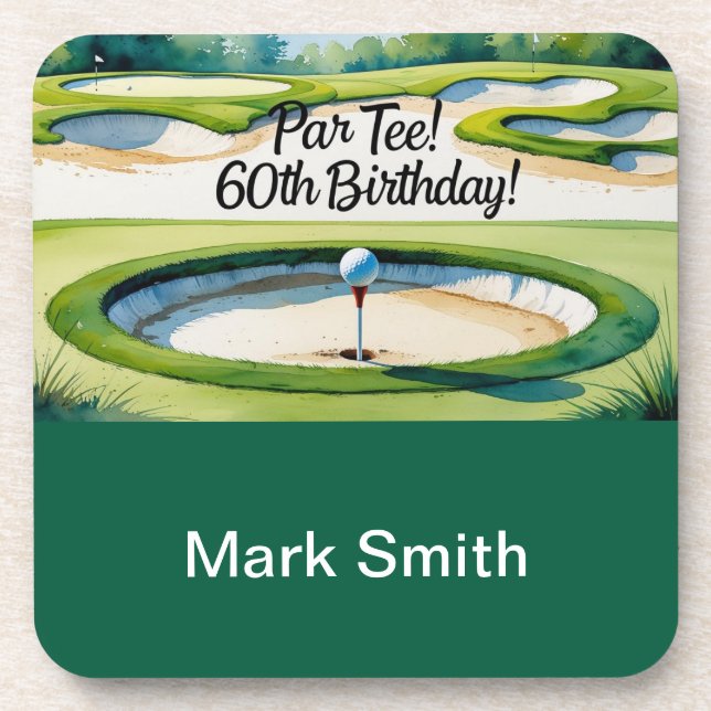 Golf 60th Birthday for Golfer with ball and tee Coaster (Front)