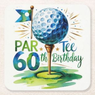 Golf 60th Birthday for Golfer with ball and tee Square Paper Coaster