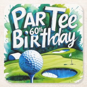 Golf 60th Birthday for Golfer with ball and tee Square Paper Coaster