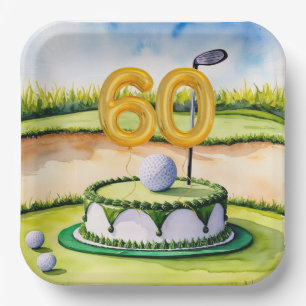 Golf 60th Birthday with cake for golfer Paper Plate
