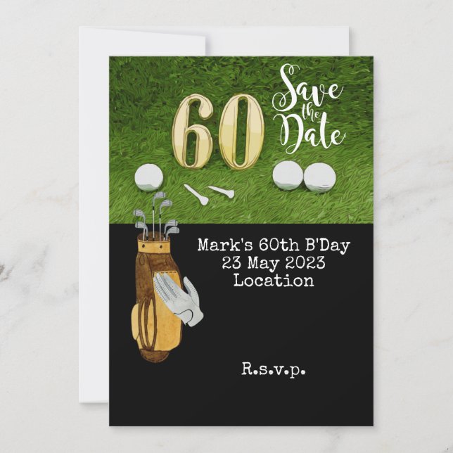 Golf 60th Birthday with golf ball on green Invitation (Front)