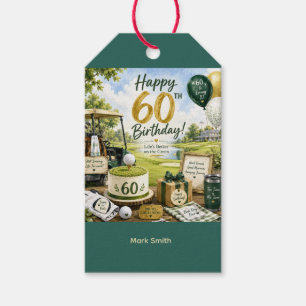 Golf 60th Birthday with golf cart on green  Gift Tags
