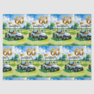 Golf 60th Birthday with golf cart on green  Tissue Paper