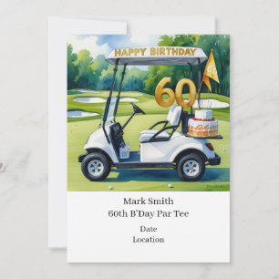 Golf 60th Birthday with Golf Cart on putting Green Invitation