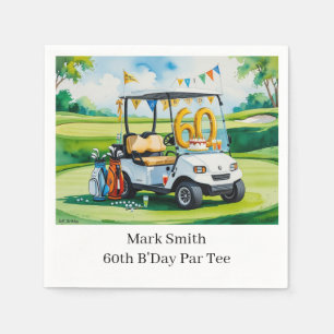 Golf 60th Birthday with Golf Cart on putting Green Napkin
