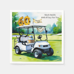 Golf 60th Birthday with Golf Cart on putting Green Napkin