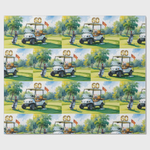 Golf 60th Birthday with Golf Cart on putting Green Wrapping Paper