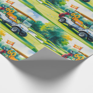 Golf 60th Birthday with Golf Cart on putting Green Wrapping Paper