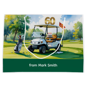 Golf 60th Birthday with golf cart   watercolor Large Gift Bag