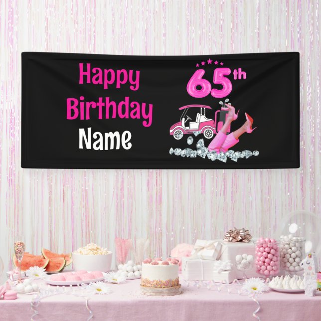 Golf 65th Birthday in Pink theme for woman golfer Banner (Party)