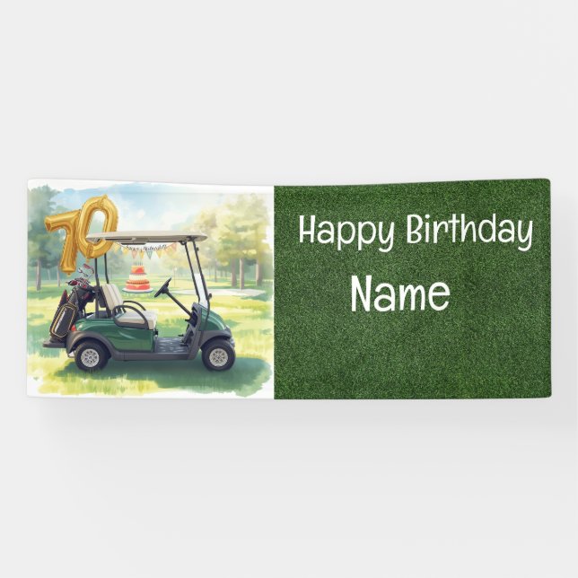 Golf 70th Birthday Banner with Golf Cart,  (Horizontal)