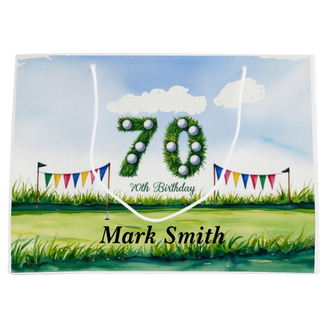 Golf 70th Birthday for golfer  Large Gift Bag (Front)