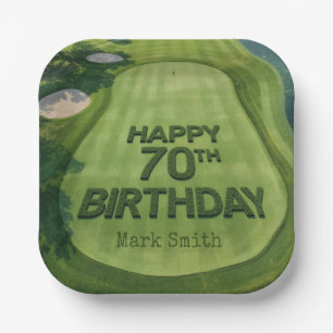 Golf 70th Birthday on Putting green for golfer Paper Plate
