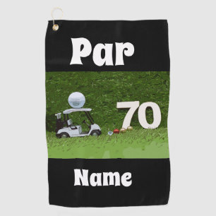 Golf 70th Birthday Par seventy  Golf cart and ball Golf Towel