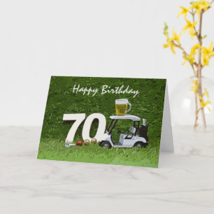 Golf 70th Birthday Party with beer on cart Card