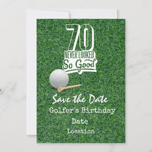 Golf 70th Birthday Party with golf ball tee cart  Invitation (Front)