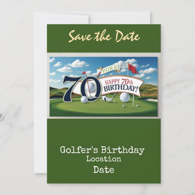 Golf 70th Birthday Party with golf ball tee  Invitation (Front)