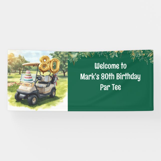 Golf 80th Birthday with Cake on Course for Golfer Banner (Horizontal)