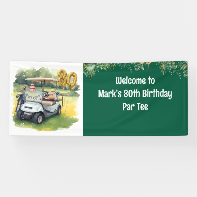 Golf 80th Birthday with Cake on Course for Golfer Banner (Horizontal)